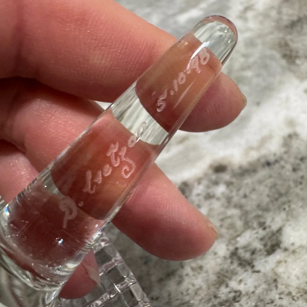 P. Lutz Signed 1998 Vintage Crystal Heart Ring Holder Dish Clear Cut Glass